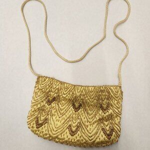 Vintage 50s/60s Gold Beaded Evening Bag Purse Clutch Party Prom Handbag swiftera